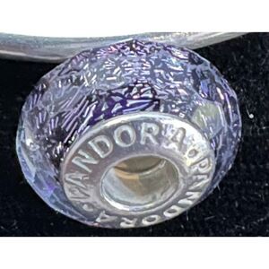 Retired Sterling Silver Dark Purple Shimmer Faceted Murano Glass Charm